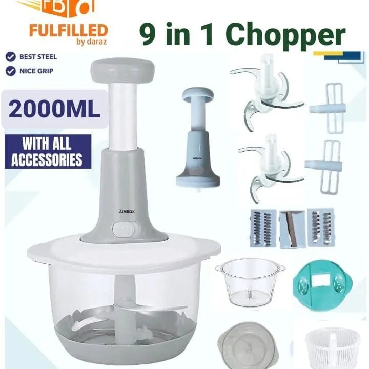 Manual Hand Operated Chopper & Slicer Set – 4 - Blade Food Processor - Kitchen Core