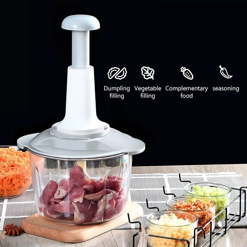 Manual Hand Operated Chopper & Slicer Set – 4 - Blade Food Processor - Kitchen Core